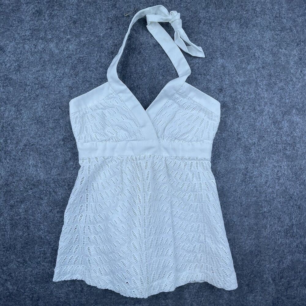Trina Turk Halter Top Womens 0 White Eyelet Coquette USA Classy Angelcore